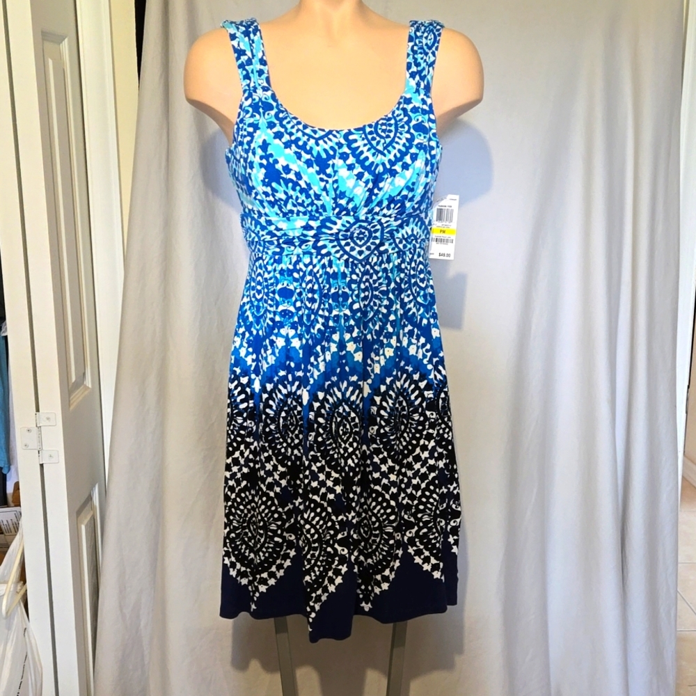 Style & Co Blue multi ombre print fitted tank dress, NEW